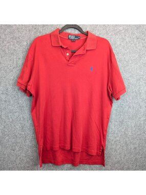 Polo Ralph Lauren Red Short Sleeve Cotton Polo Shirt M Blue Pony Logo Casual